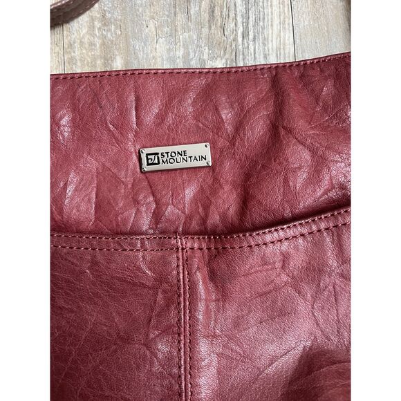 Stone Mountain Shoulder Bag Red Leather Vintage Y2K Brown Accent Purse - Picture 9 of 12